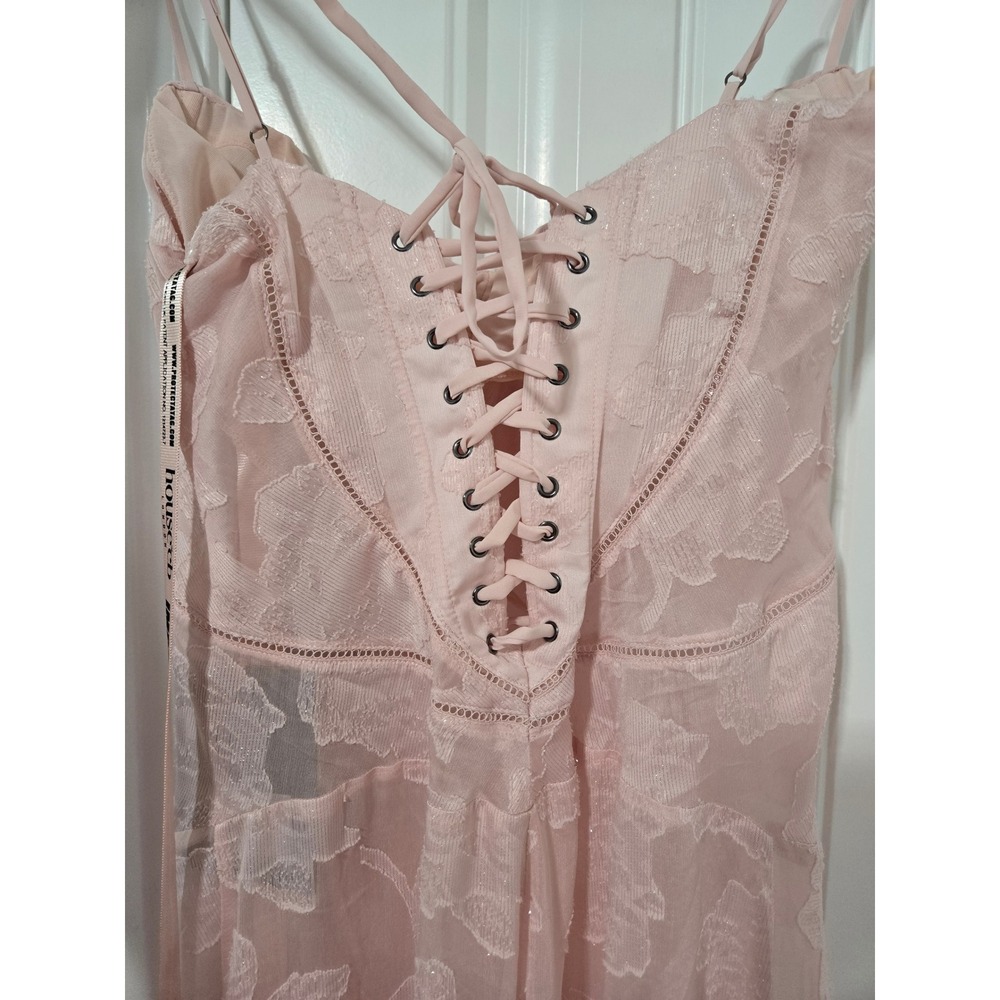 House of CB Women Seren Sheer Maxi Dress Blush Pink Floral Lace Back L - Picture 10 of 15